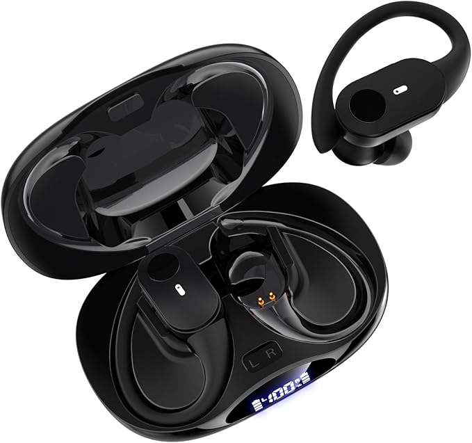 Wireless Earbuds Bluetooth Headphones, 80H Battery with Charging Case, Bluetooth 5.3, Physical Buttons, Real-Time Translation APP, Sport Ear Hooks for Running/Gym/Travel(Black)