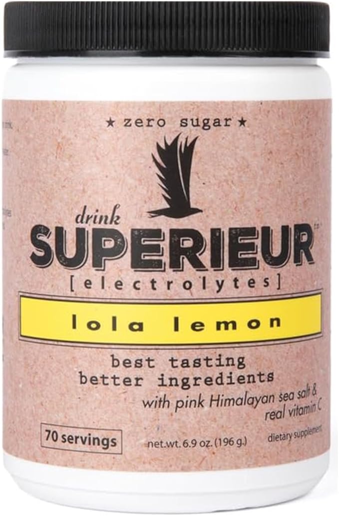 Superieur Electrolytes – Plant Based Electrolyte Supplement w/Sea Minerals for Hydration & Recovery – Keto Friendly, Non-GMO, Zero Sugar, Vegan Healthy Sports Drink Powder – Lola Lemon (70 Servings)