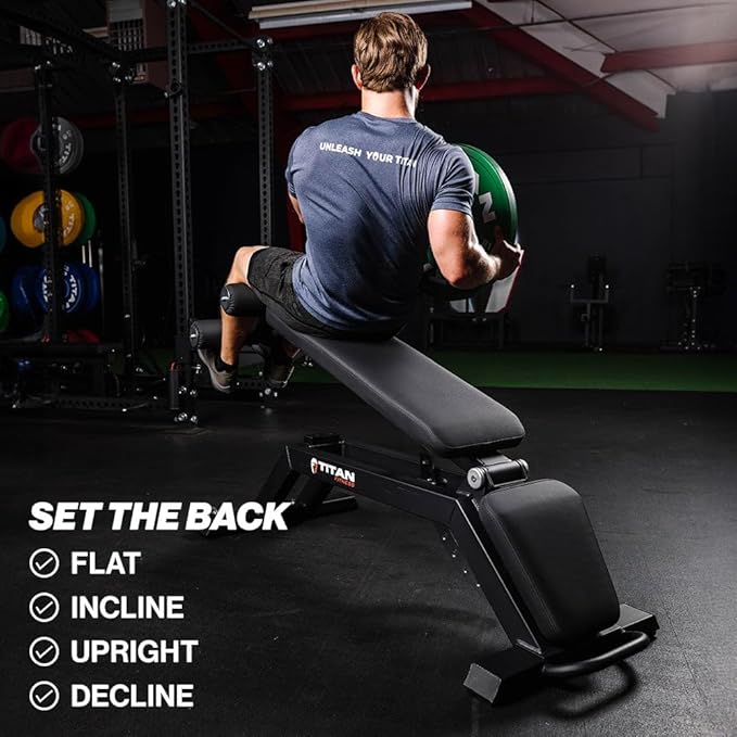 Titan Fitness TITAN Series FID Bench, Adjustable Weight Bench with 70 Flat, Incline, Decline Angles, Rated 600 LB, Durable Vinyl Padding, Workout Bench for Home Gym Weightlifting & Strength Training