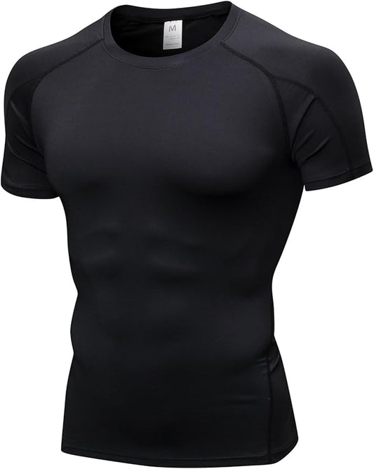 Audoc Compression Shirt Men 3 Pack Quick-Dry Athletic Baselayer 4-Way Stretch Moisture-Wicking Short Sleeve Workout Shirts