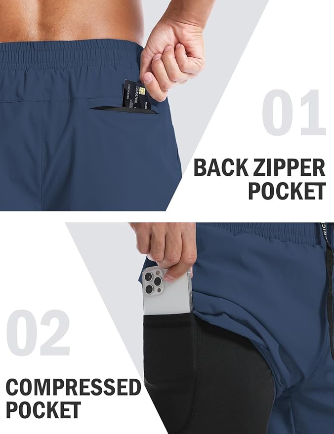 Aolesy Men's 5''/7'' Running Shorts Quick Dry Workout Gym Shorts with Pockets, Tennis Training Athletic(Linerless & Liner)