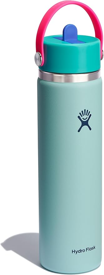 Hydro Flask Water Bottle - Insulated Stainless Steel - Wide Mouth Flex Straw Lid, Non Spill, Leakproof and Refillable in 24 Oz Polar Plunge