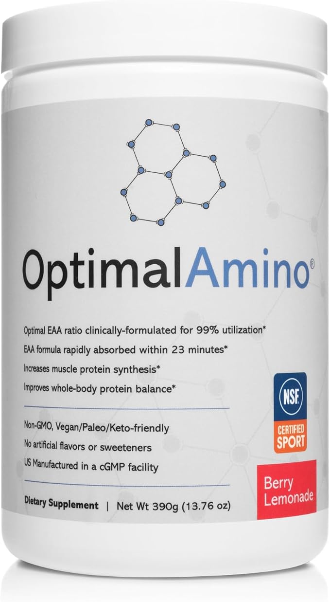 OptimalAmino® Best Pre/Post Workout Recovery Drink, 99% Utilization Essential Amino Acid Supplement, NSF Certified for Sport® Certified