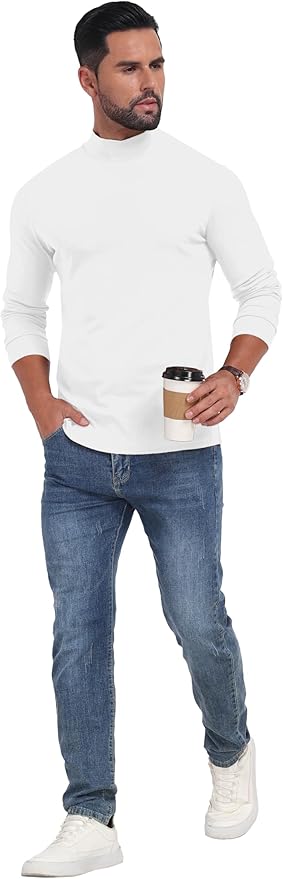 Sailwind Men's Mock Turtleneck Long Sleeve Shirt Cotton Basic Thermal Undershirt Lightweight Pullover