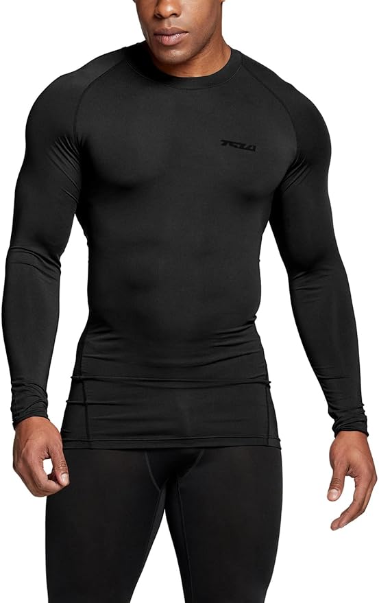 TSLA Men's UPF 50+ Compression Shirts, Cool Dry Long Sleeve Athletic Tops, Sports Baselayer Workout Shirt