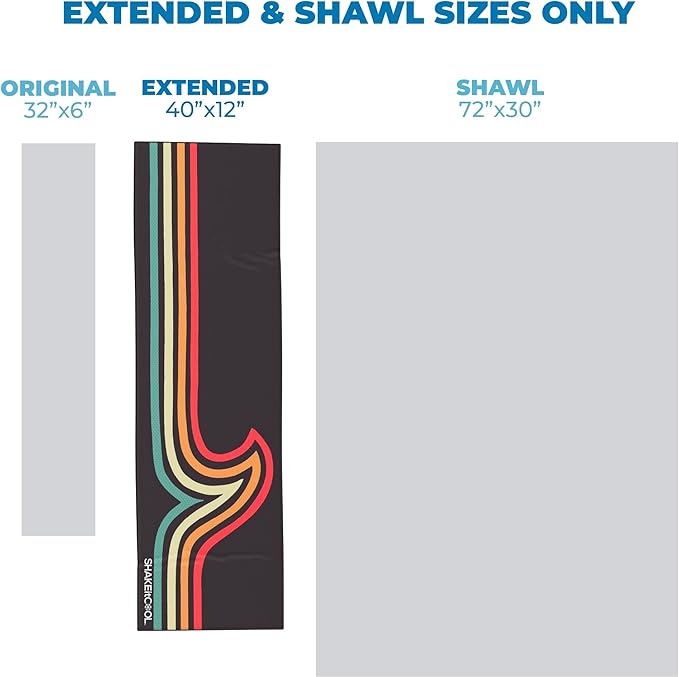 SHAKEitCOOL Extended Size Cooling Towel โ Be Cool in Style - Heat Relief, Soft, Lightweight, Sun Protection, Easy Clean - Perfect for Biking, Hiking, Running, Yoga, Golf, Gardening - Retro Wave M