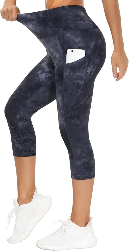 THE GYM PEOPLE Thick High Waist Capris Yoga Pants with Pockets, Tummy Control Workout Running Yoga Leggings for Women