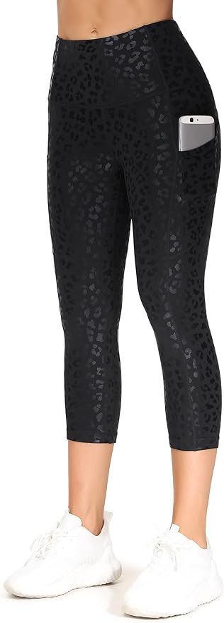 THE GYM PEOPLE Thick High Waist Capris Yoga Pants with Pockets, Tummy Control Workout Running Yoga Leggings for Women