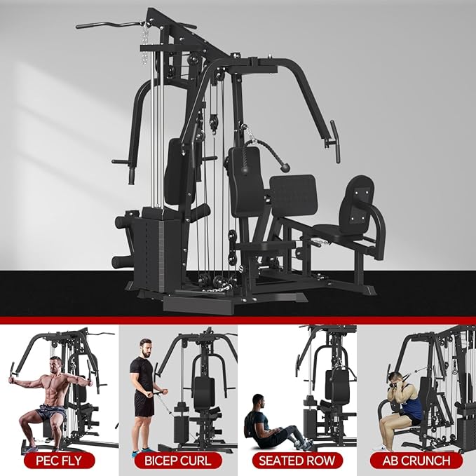 Multifunction Home Gym System Workout Station,Smith Machine with 100LB Weight Stack, Leg Press, LAT Station for Full Body Training (Home Gym Station)