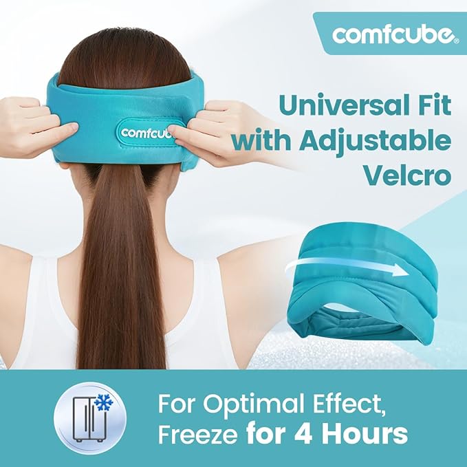 Head Ice Pack for Migraine Relief, 2 Hours Long Lasting Cold Therapy Flexible Cold Pack Head Ice Wrap Cooling Mask for Headache, Sinus Pain, Tension, Stress, Puffy Eyes