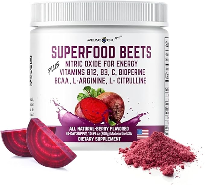 Superfood Beets Powder, 10.59oz 40 Servings - Beetroot Powder Organic Beet Root Blend with Green Tea & Berry Flavor, Non-GMO, Plant-Based Drink Mix