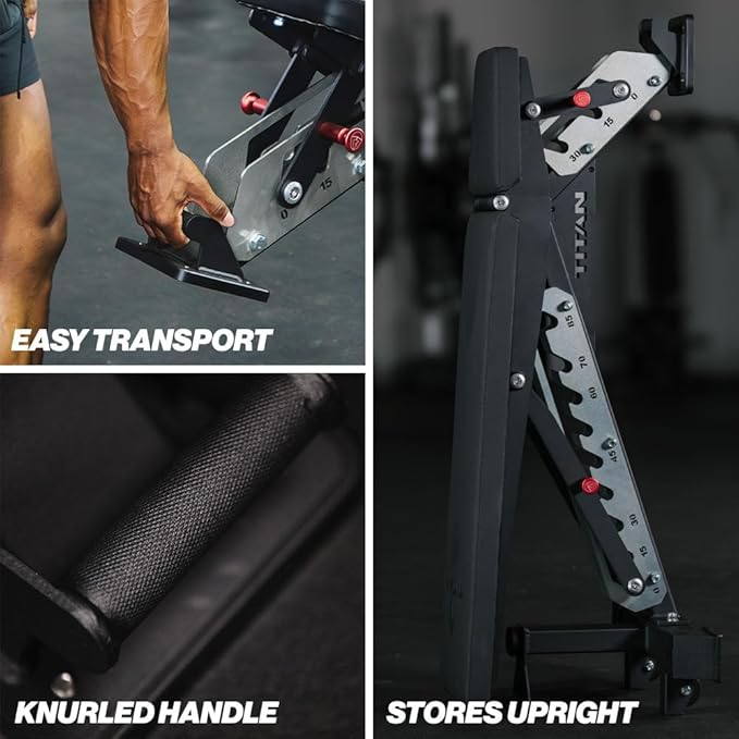 Titan Fitness TITAN Series Adjustable Bench, Supports 600 LB Incline, 1,000 LB Flat, Versatile Single Post Utility Workout Bench for Home Gym, Weightlifting, Strength Training