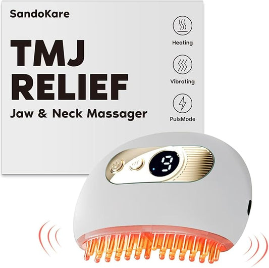 SandoKare TMJ Relief Products Jaw, TMJ Relief Massager, Vibration and Heating, Ergonomic Multi-Needle Design TMJ Massage Tool, Effective Jaw & Neck Pain, Grinding and Clenching Teeth Relief (White)