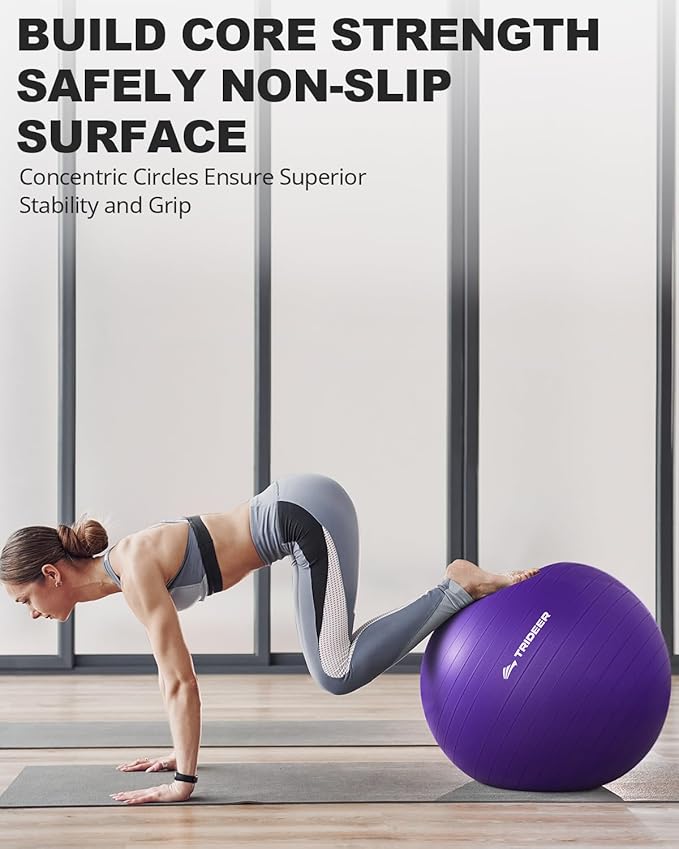 Trideer Extra Thick Yoga Ball Exercise Ball, 5 Sizes Gym Ball, Heavy Duty Ball Chair for Balance, Stability, Pregnancy, Quick Pump Included