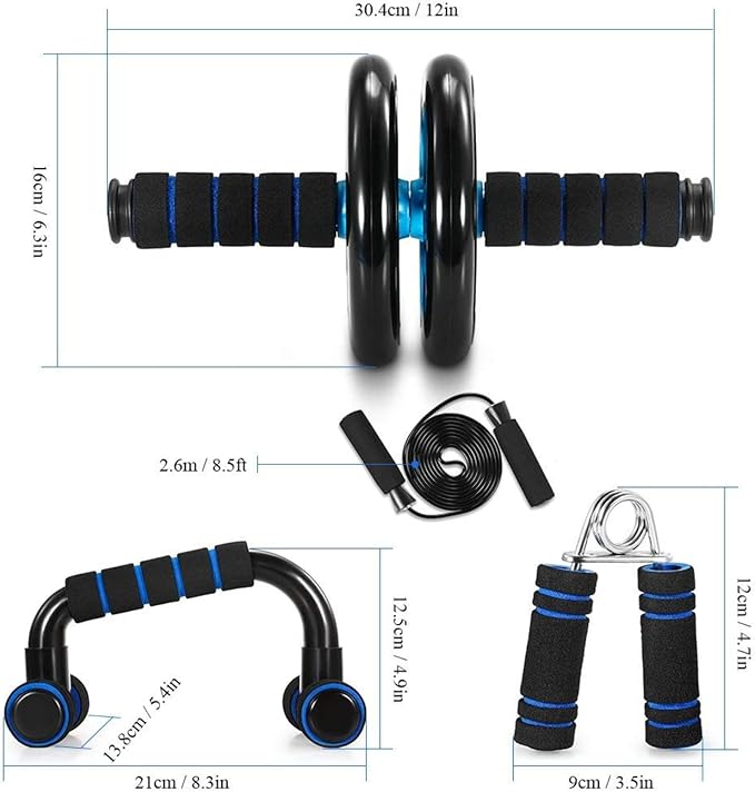 TOMSHOO AB Wheel Roller Kit with Push-Up Bar, Knee Mat, Jump Rope and Hand Gripper - Home Gym Workout for Men Women Core Strength & Abdominal Exercis