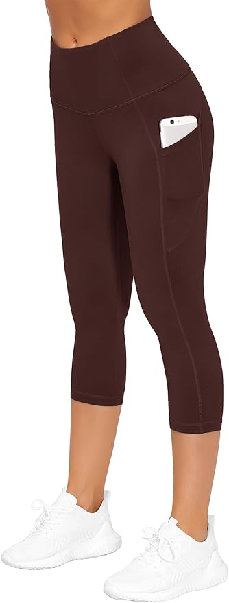 THE GYM PEOPLE Thick High Waist Capris Yoga Pants with Pockets, Tummy Control Workout Running Yoga Leggings for Women
