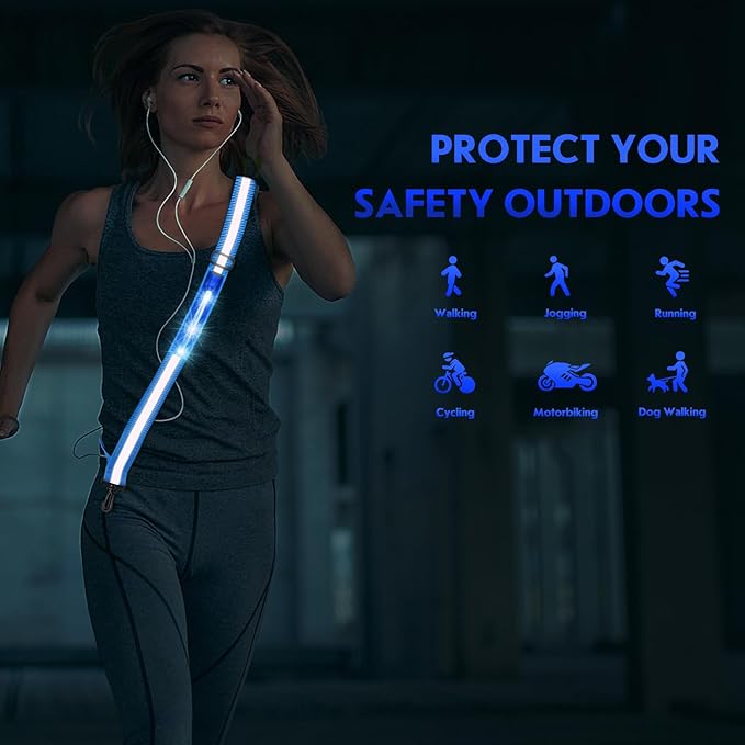 Simket Reflective Walking Gear, Rechargeable Led Reflective Sash, Adjustable Night Walking Safety Gear, High Visibility Safety Lights for Walking at Night for Men Women Jogging Running Biking