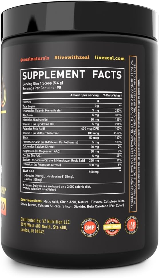 Zeal Naturals Electrolyte Powder Recovery Drink (90 Servings | Peach Mango) w 0 Sugar +BCAAs +B-Vitamins Electrolyte Supplement w Potassium Zinc & Magnesium for Hydration - Keto Electrolytes