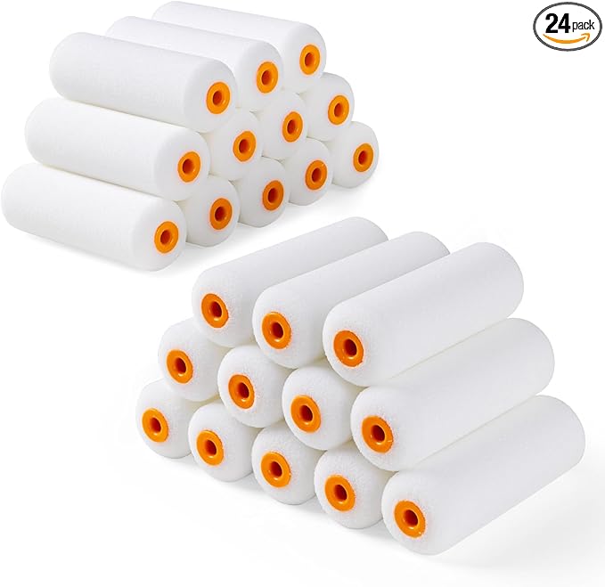 Foam Paint Roller, 24 Pack, 4 Inch Mini Paint Roller Covers, High Density Foam Paint Roller, Small Paint Rollers for All Flat Surfaces, Suitable for Wall,Kitchen Cabinets, Doors, Tables, Etc