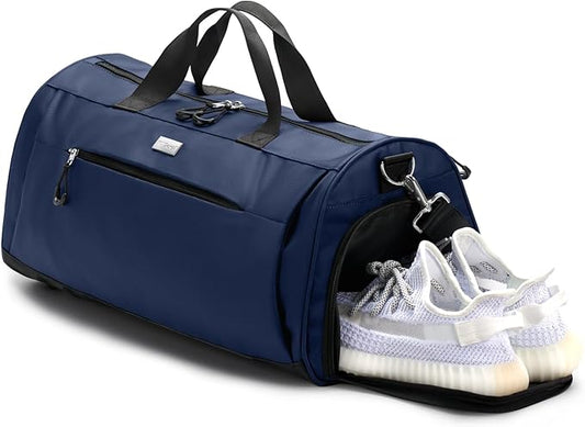 TOPDesign Gym Bag for Women & Men, Unisex Duffel Bag with Shoe Compartment & Wet Pocket for Travel Sports Gym (L Blue)