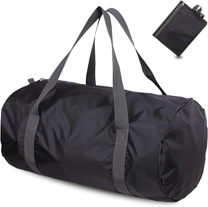 Travel Bag Foldable,Portable Lightweight Gym Bag,Sports Duffel Bags for Women&Men - for Camp, Fitness, and Short tours, shopping (Black, S)