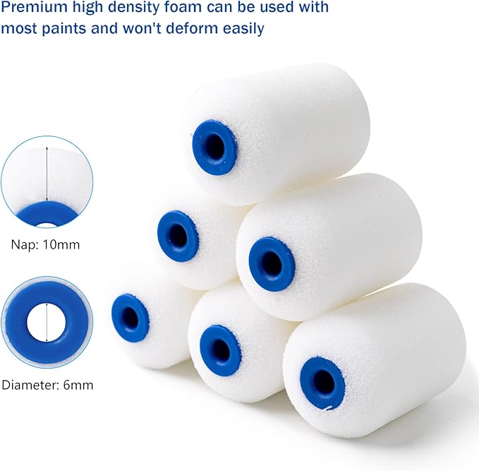 Mister Rui Foam Paint Roller, 2 Inch Mini Paint Roller Kit 10 Pack, Touch Up Small Paint Roller for Painting Wall, Door, Cabinet