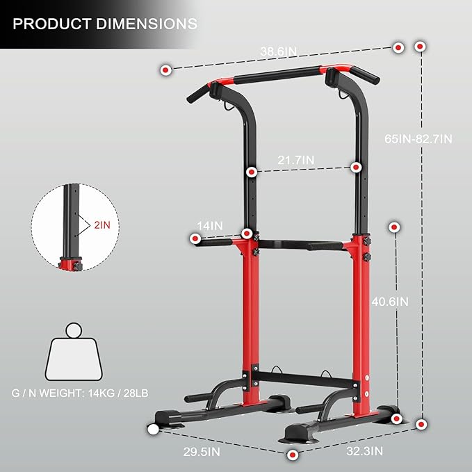 Power Tower Pull Up Bar,Pull-Up Rack Dip Station,Height Adjustable Multi-functional Home Strength Training Gym Equipment, Save Space,People Below 6 feet