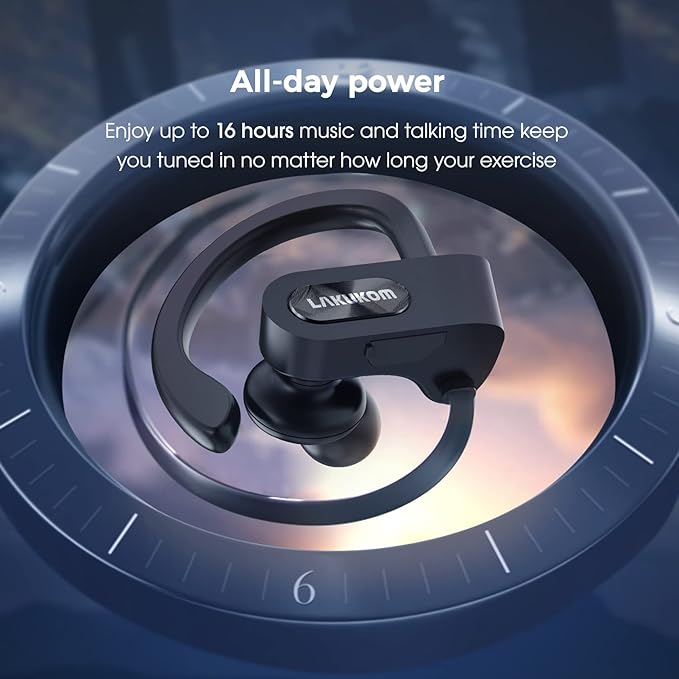 Bluetooth Headphones, Deep Bass Wireless Running Headphones w/16 Hrs Playtime, Bluetooth Earbuds in-Ear w/Earhooks, IPX7 Waterproof Sports Earphones with Microphone for Calls