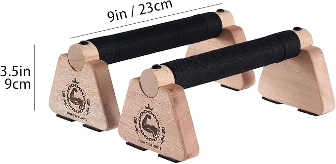 Push Up Stand, 2 PCS Wood Parallettes Bars, 9" Wooden Calisthenics Equipment, Handstand Blocks and Pushup Handles for Handle Stands Grip Strength Training, Planks Calisthenics