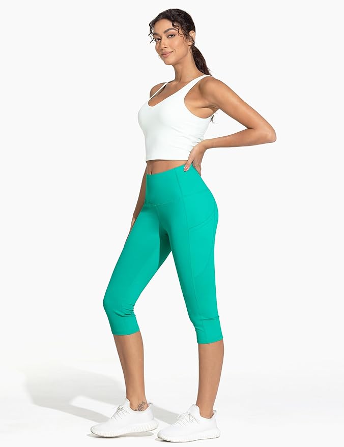 THE GYM PEOPLE Thick High Waist Capris Yoga Pants with Pockets, Tummy Control Workout Running Yoga Leggings for Women