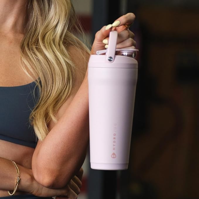 HydroJug 24 oz New Stainless Steel Shaker – Insulated, Leakproof, BPA-Free with Silent Mixing Grate – No Clumps, No Noise – Premium Shaker for Fitness, Sports & Everyday Use, Pink Sand