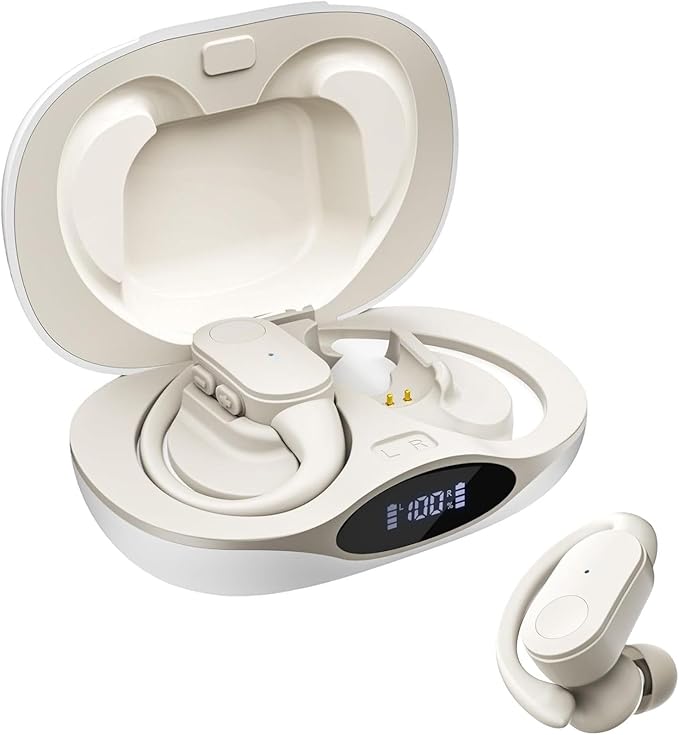 Wireless Earbuds Bluetooth Headphones, 80H Battery with Charging Case, Bluetooth 5.3, Physical Buttons, Real-Time Translation APP, Sport Ear Hooks for Running/Gym/Travel (White)