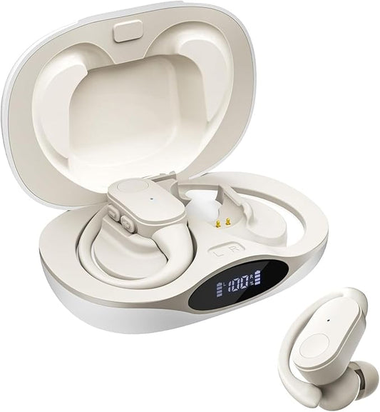 Wireless Earbuds Bluetooth Headphones, 80H Battery with Charging Case, Bluetooth 5.3, Physical Buttons, Real-Time Translation APP, Sport Ear Hooks for Running/Gym/Travel (White)