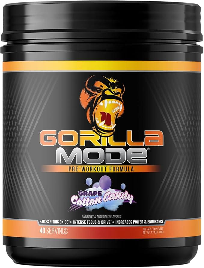 Gorilla Mind Pre Workout - Massive Pumps Laser Focus Energy Power - L-Citrulline, Creatine, L-Tyrosine, Betaine, Hydroprime, Alpha-GPC, 400mg Caffeine, Huperzine A 786g (Cotton Candy Grape)