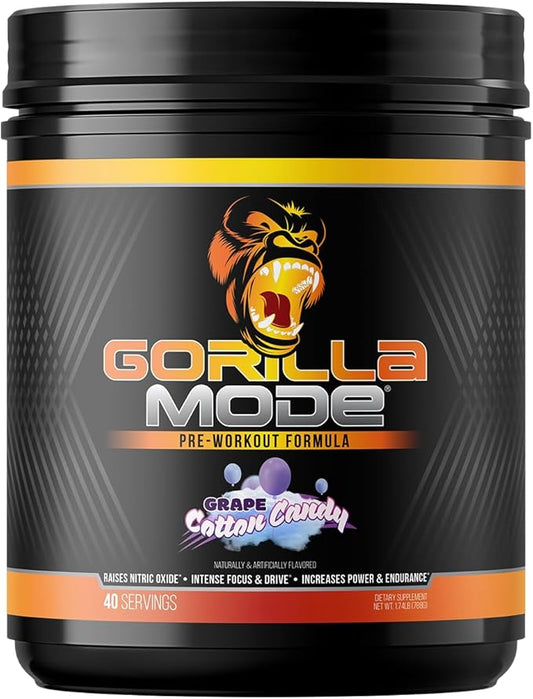 Gorilla Mind Pre Workout - Massive Pumps Laser Focus Energy Power - L-Citrulline, Creatine, L-Tyrosine, Betaine, Hydroprime, Alpha-GPC, 400mg Caffeine, Huperzine A 786g (Cotton Candy Grape)