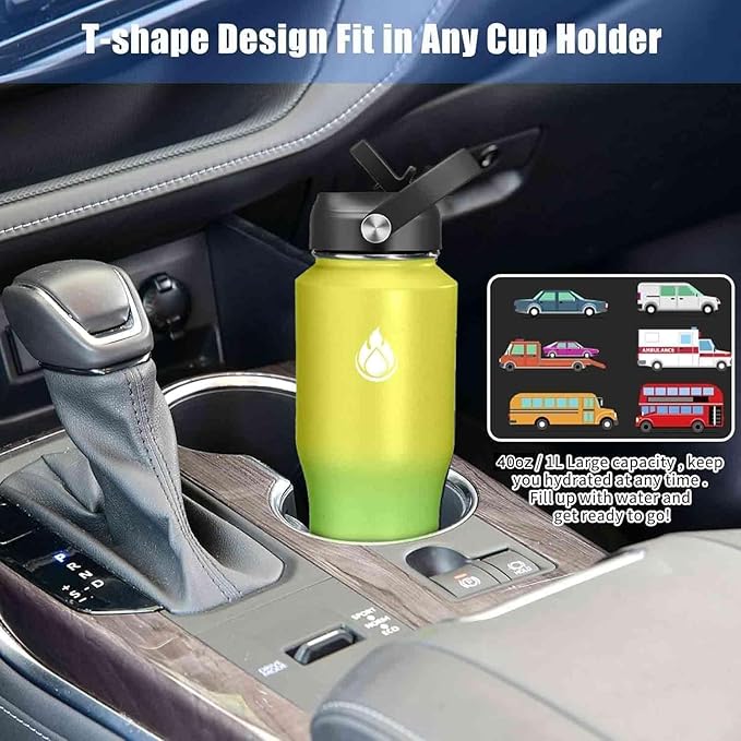 SENDESTAR 40oz Water Bottle Wide Mouth Stainless Steel Vacuum Insulated Double Wall with Straw Lids Fit in Any Car Cup Holder