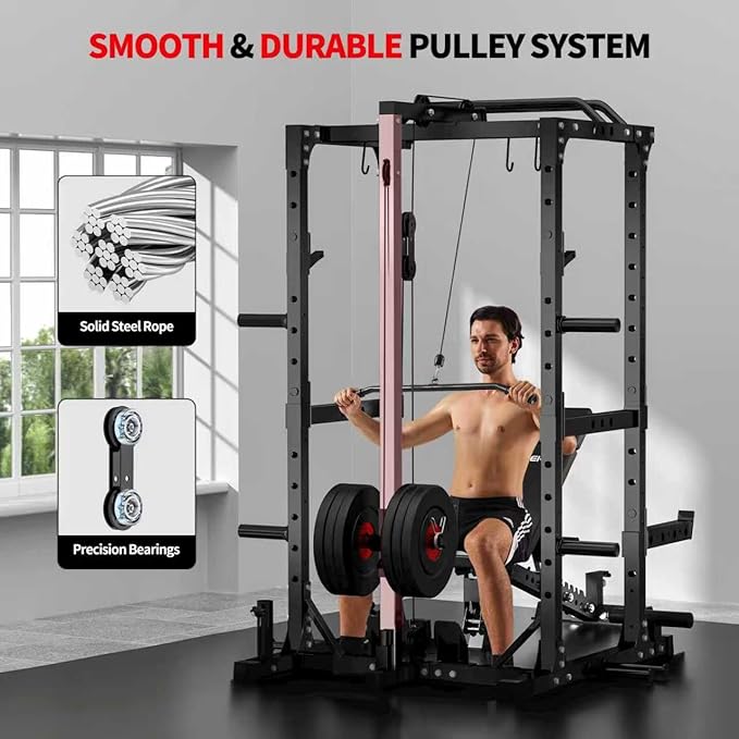 JEEKEE Power Cage,2000lbs Multi-Function Squat Rack, 2000lbs Power Rack with Cable Crossover System and 20+ Attachments