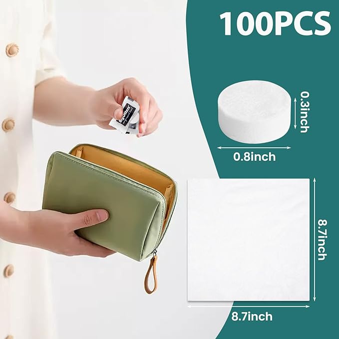 BigOtters 100PCS Compressed Towels, Disposable Face Towels for Travel Cleaning Supplies, Expandable Wipes Tablets Survival Gear and Supplies for Outdoors Camping Hiking Hotel
