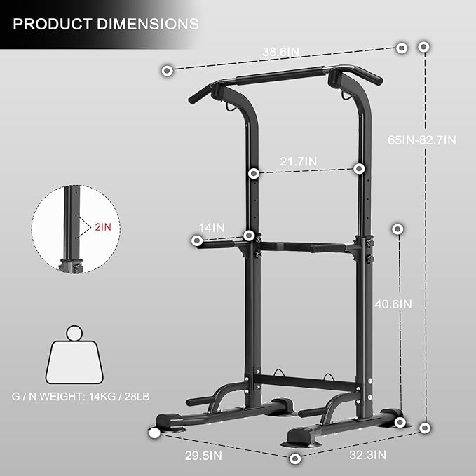 Power Tower Pull Up Bar,Pull-Up Rack Dip Station,Height Adjustable Multi-functional Home Strength Training Gym Equipment, Save Space,People Below 6 feet