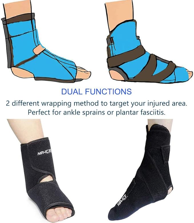 Foot Ankle Ice Pack Wrap for Foot Pain Relief - Ankle Ice Pack for Injuries Reusable Gel Cold Pack for Achilles Tendonitis, Plantar Fasciitis, Sprained Ankles and Feet Sore - 2 Gel Ice Packs