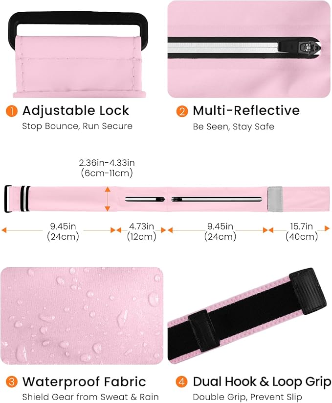 Running Belt with Water Bottle & Headband, No-Bounce Hydration Belt Adjustable Reflective Waterproof Fanny Pack for Women & Men, Fits All Phones (M-Pink)