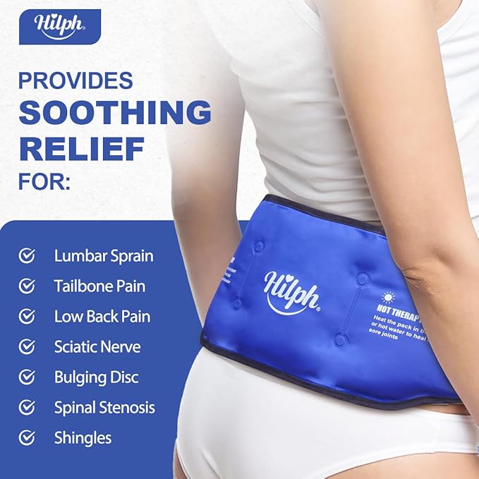 Hilph Low Back Ice Pack Wrap for Pain Relief, Reusable Ice Pack Belt Hot Cold Therapy for Low Back Pain, Lumbar Surgery, Sciatic Nerve, Coccyx, Tailbone Pain (Blue)