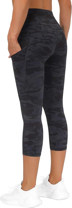 THE GYM PEOPLE Thick High Waist Capris Yoga Pants with Pockets, Tummy Control Workout Running Yoga Leggings for Women