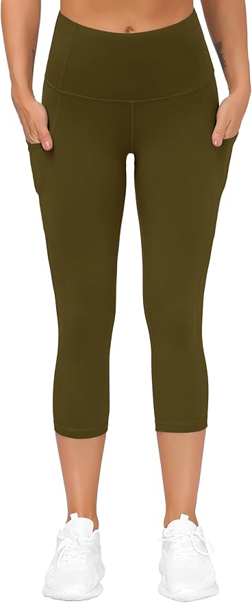 THE GYM PEOPLE Thick High Waist Capris Yoga Pants with Pockets, Tummy Control Workout Running Yoga Leggings for Women