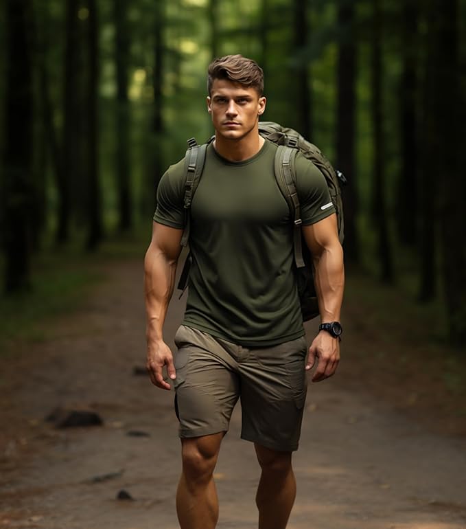 Mens Workout Shirts Fitted, Quick Dry Gym Tshirts Running Athletic Top Moisture Wicking Tee