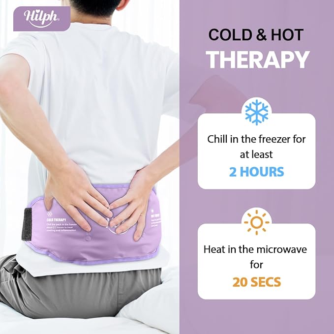 Hilph Low Back Ice Pack Wrap for Pain Relief, Reusable Ice Pack Belt Hot Cold Therapy for Low Back Pain, Lumbar Surgery, Sciatic Nerve, Coccyx, Tailbone Pain (Purple)