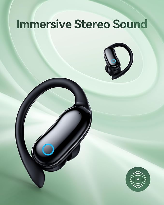 Active Noise Canceling Ear Buds Wireless Earbuds 96hrs Playback Bluetooth Headphones IPX7 Waterproof Stereo Bass Over-Ear Earphones with Earhooks Microphone LED Battery Display for Sports Workout