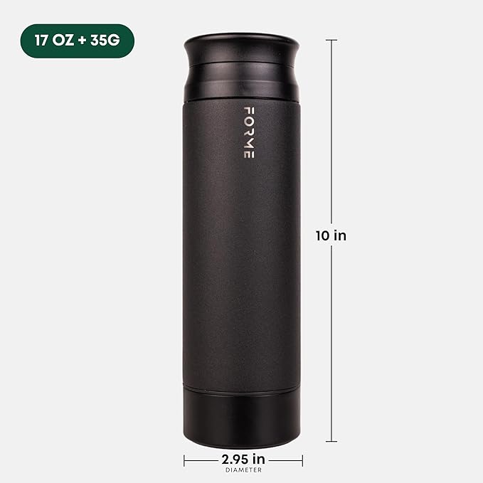 FORME - Blender Shaker Bottle, Leakproof Double Insulated Stainless Steel, Noiseless Shaker Bottle for Hot & Cold Drinks with Supplement Storage, Ideal for Protein & Shakes (Charcoal, 16.9 ounces)