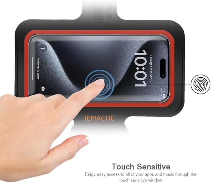 JEMACHE Slim Running Phone Armband for iPhone 17 16 15 14 13 Pro Max, Samsung Galaxy S25 S24 S23 S22 Ultra/Plus with Earphone Holder (Orange) S