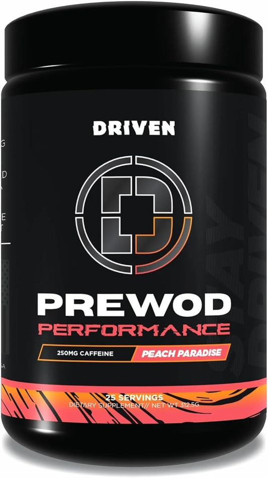 Driven PREWOD Energy Drink Powder, 25 Servings - Pre-Workout Supplement wit- Boosts Energy, Focus, Strength, & Endurance for High-Intensity Training (Performace, Peach Paradise)